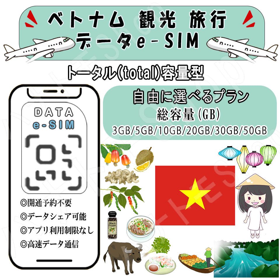 ベトナム 観光 esim プリペイドsim simカード 3GB/5GB/10GB/20GB/30GB/50GB 4G LTE 5G データ通信 テザリング可能 海外出張 海外旅行 短期渡航 一時帰国 旅行 短期 出張 - HY Shop(ハナトモ ショップ)
